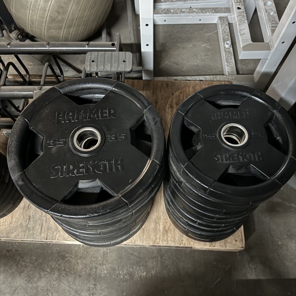 HAMMER STRENGTH ROUND RUBBER OLYMPIC PLATES Used Weights HAMMER STRENGTH ROUND RUBBER OLYMPIC PLATES Used Weights